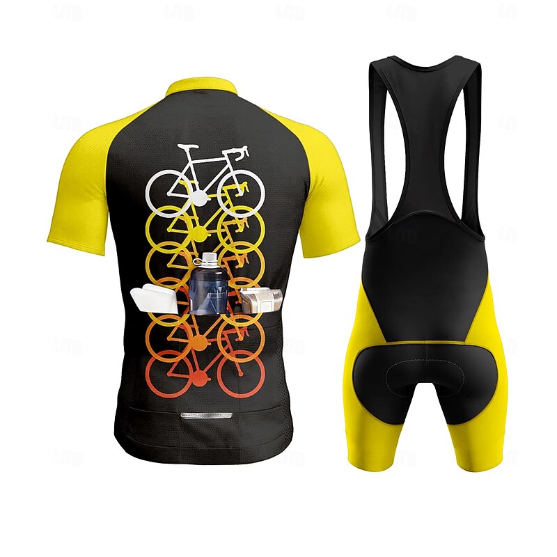 Men's Cycling Jersey Cycling Jersey with Bib Shorts Short Sleeve Yellow Bike Sports Graphic Geometric Clothing Apparel2