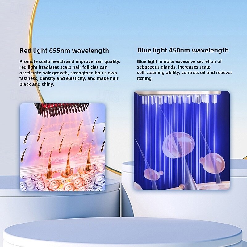 Led Blue Red Light Therapy Hair Massager Brush Scalp Massage Comb EMS Microcurrent Negative Ion Hair Comb3