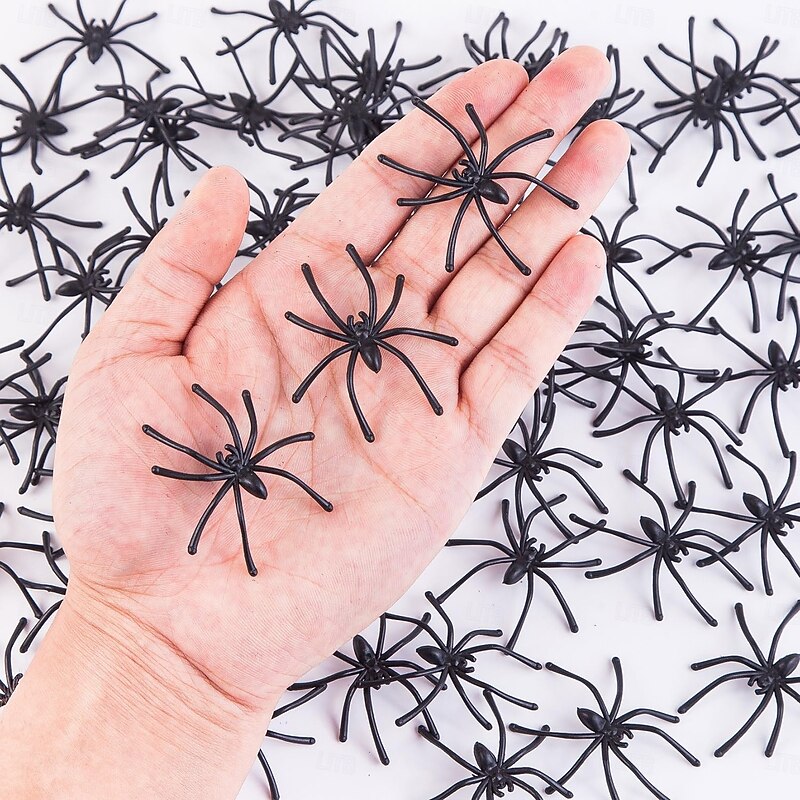 100 Pieces Halloween Realistic Spiders Black Plastic Small Spider Toys Fake Spiders Prank Props for Halloween Home and Party Decorations3