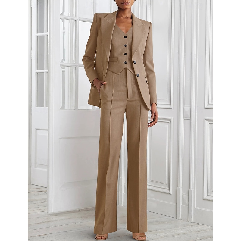 Women's 3 Pieces Suits Formal Wedding Guest Elegant Vintage Simple Long Sleeve Floor Length Peak Lapel Single Breasted