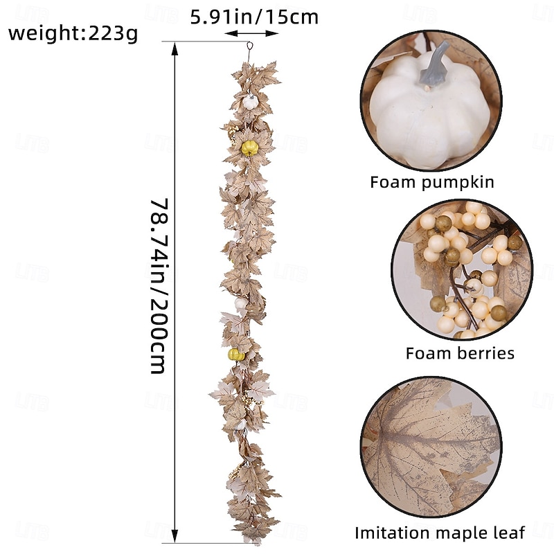 Fall Leaves Garland with White Pumpkins Autumn Maples Berry Thanksgiving Garland 6.56 ft  Christmas Halloween Fall Mantel Decor for Home Outdoor Indoor2