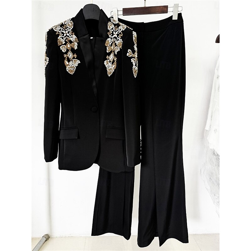 Women's 2 Pieces Suits Formal Wedding Guest Formal Evening Elegant Long Sleeve Ankle Length Notched Lapels Single Breasted3