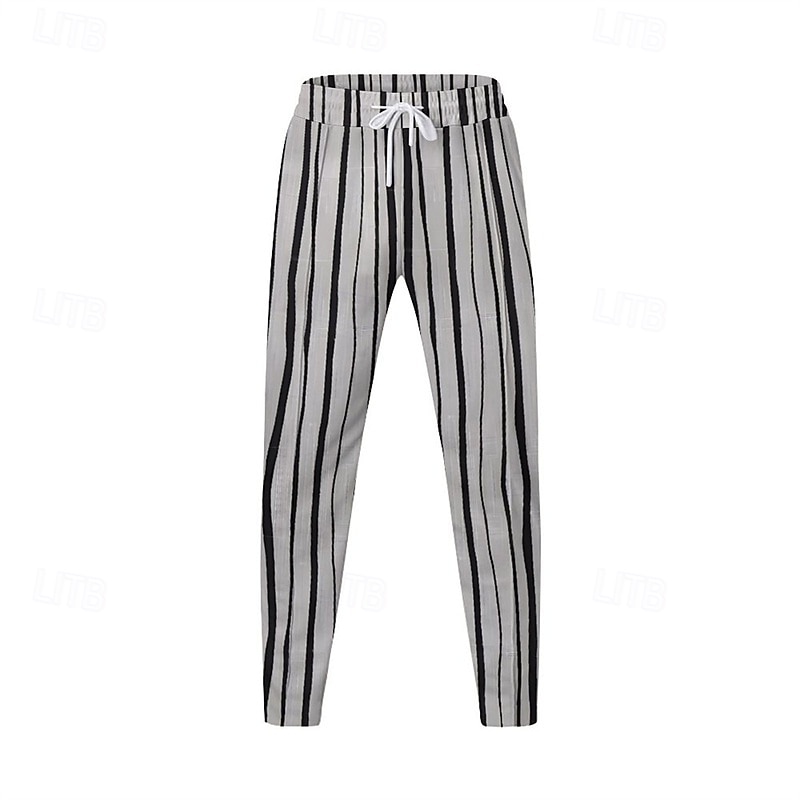 Men's Athletic Pants Sweatpants Trousers Pocket Drawstring Elastic Waist Striped Comfort Sports Outdoor Daily Fashion Casual Black-White Black Micro-elastic3