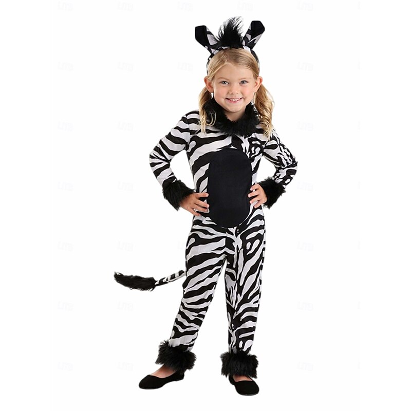 Zebra Halloween Dress Kigurumi Pajamas Tutu Fairy Tail Animal Cosplay Kid's Boys' Girls' Halloween Carnival World Book Day Performance Educational Dress Up School Event Dress Up Easy Halloween3