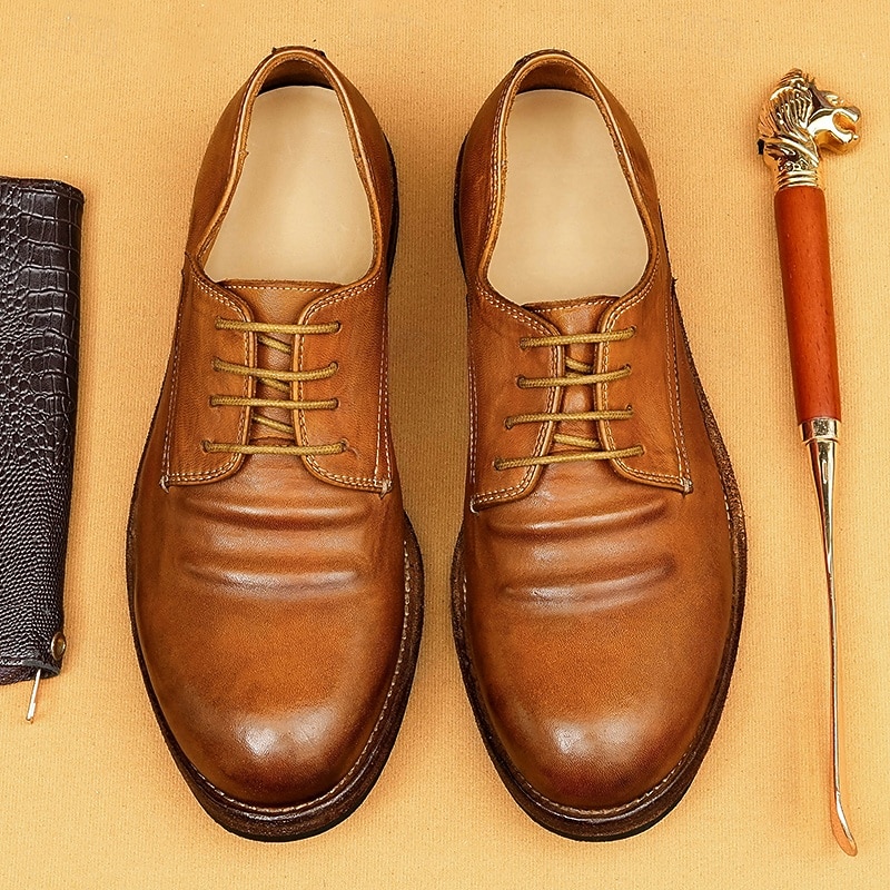 Men's Tan Leather Oxford Shoes with Goodyear Welt Construction - Classic Business Footwear for Office and Formal Occasions2