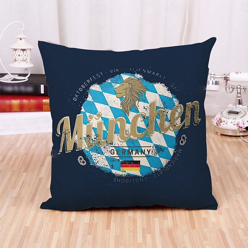 Oktoberfest Munich Bavarian Decorative Toss Pillows Cover 1PC Soft Square Couch Cushion German Beer Design White Blue Plaid