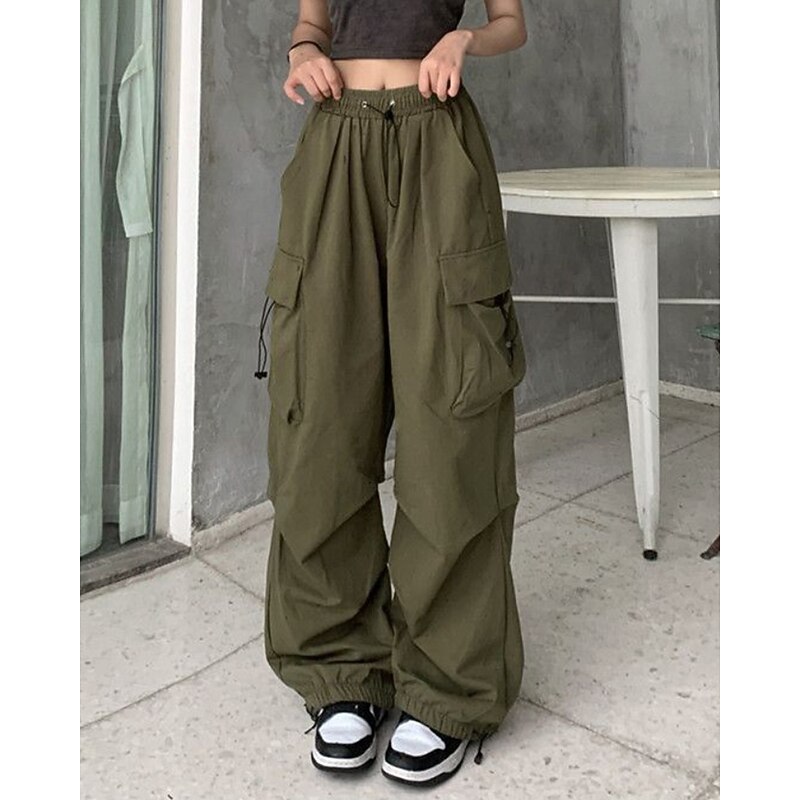 Women's Cargo Pants Slacks Streetwear Casual Full Length Natural Plain Pocket Elastic Drawstring Design Comfy Outdoor Comfortable Outdoor Street Magenta Wine Apricot Grey Fall Regular Fit3