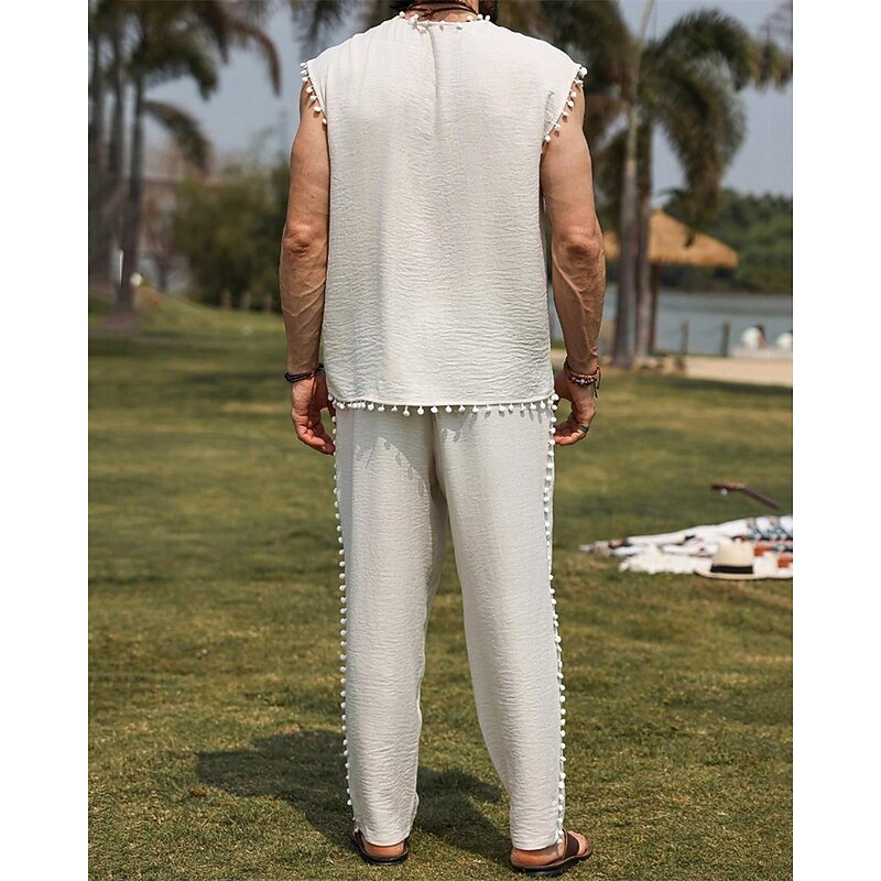 Men's T-shirt Suits Shirt and Pant Sets 2 Pieces Outfits Sleeveless Crew Neck Summer Plain Fashion Casual 2 Piece Vacation Daily Wear Going out White Top Tee for Men4