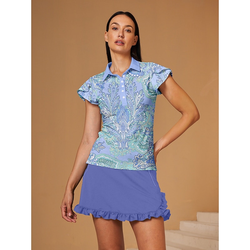 Women's Golf Polo Shirt Light Blue Short Sleeve Top Ladies Golf Attire Clothes Outfits Wear Apparel