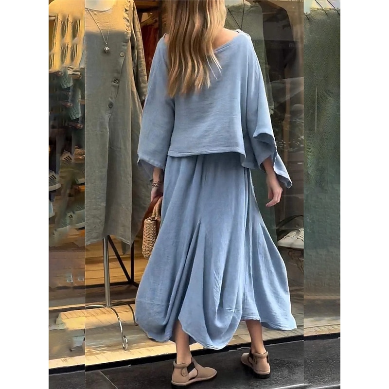 Women's Elegant Fashion Basic Pants Sets Long Sleeve Round Neck Solid Color Outdoor Work Casual Black White Yellow Summer Regular Fit3