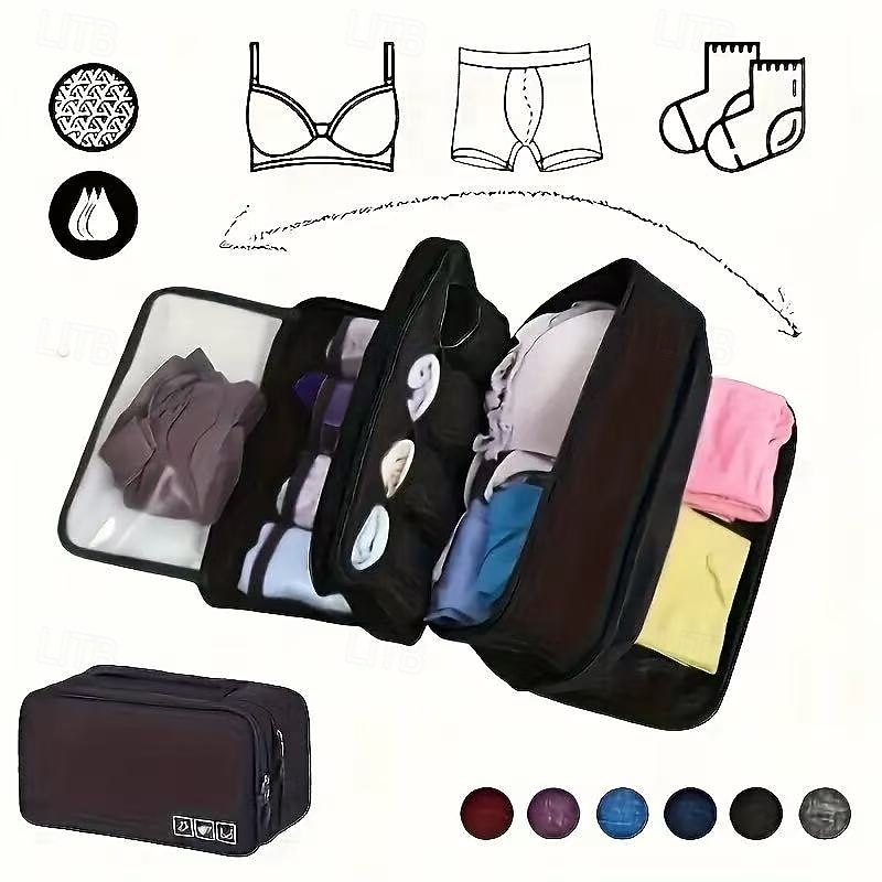 Travel Underwear Storage Bag for Bras and Socks, Lightweight Multi-Layer Organizer with Zipper Closure, Durable Fabric, Purple, Hand Washable, Multiple Colors Available2