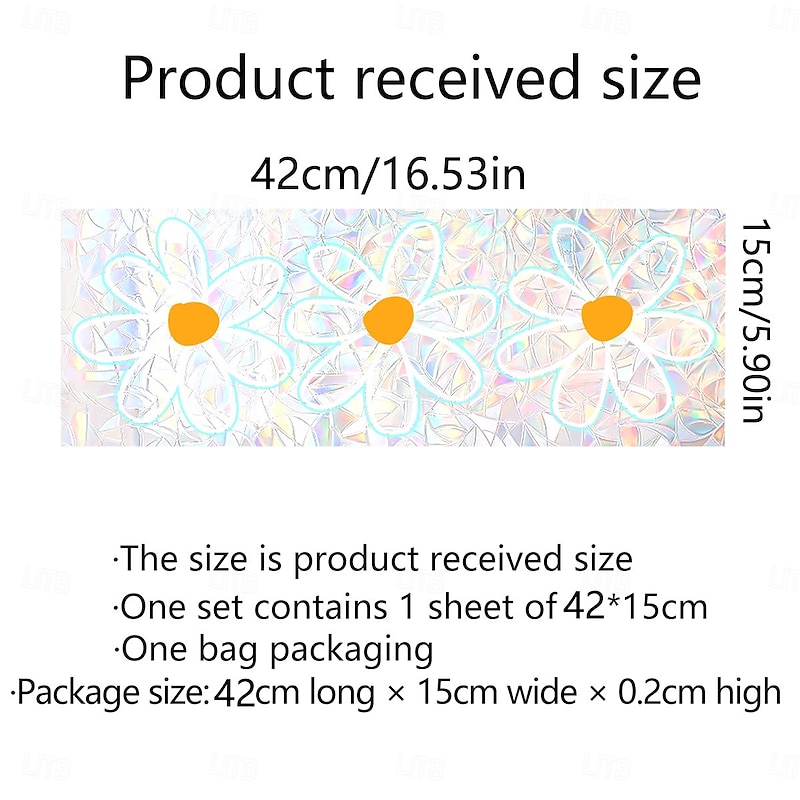 Floral Daisy Iridescent Sunlight Static Cling Window Sticker, Self-Adhesive Glass Decal for Window and Storefront Decoration, Stained Glass Effect3