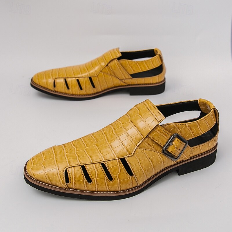 Yellow Crocodile Print Sandals for Men – Trendy Buckle Detail, Ideal for Outdoor Events and Casual Summer Wear4
