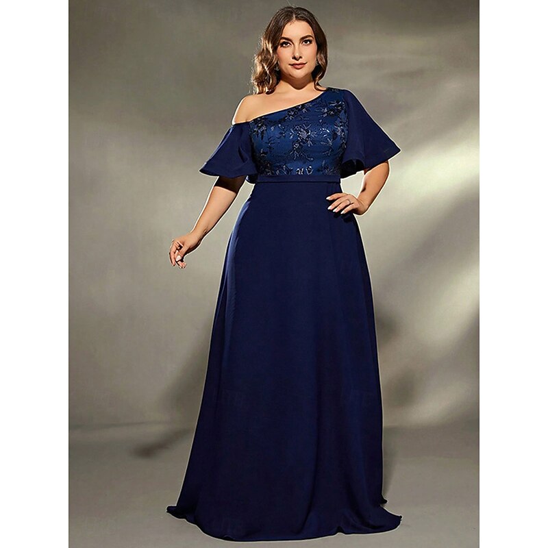 A-Line Evening Gown Elegant Dress Formal Wedding Floor Length Short Sleeve One Shoulder Satin with Pleats3