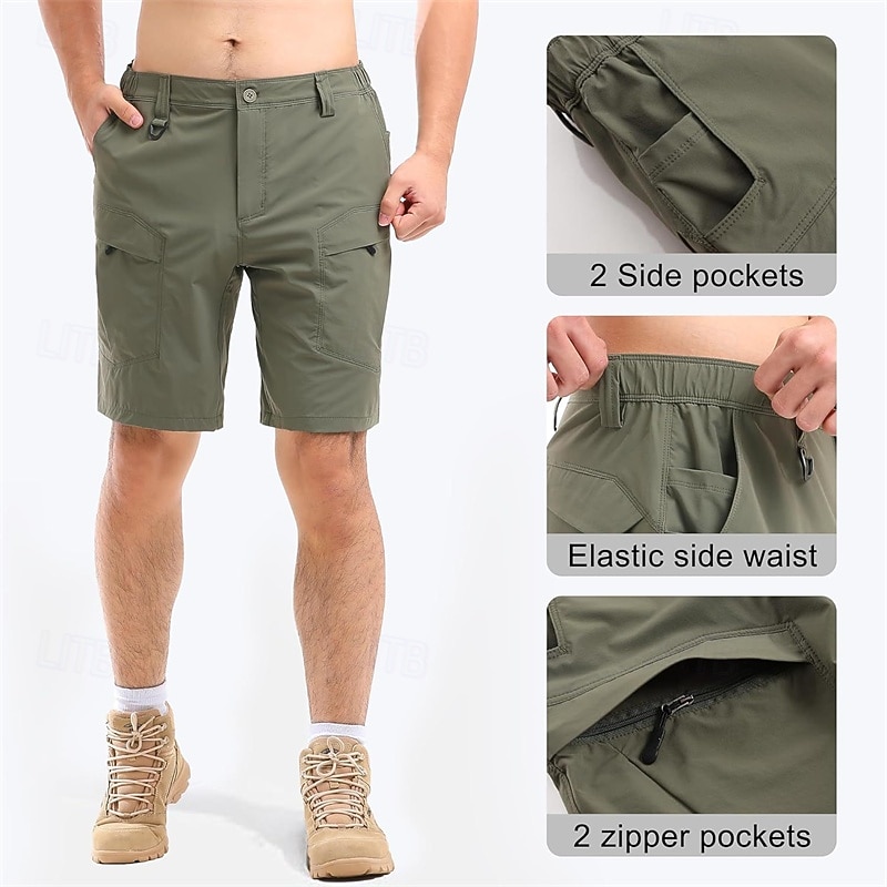 Men's Cargo Shorts Shorts Summer Shorts Elastic Waist Multi Pocket Plain Comfort Wearable Knee Length Outdoor Sport Daily Fashion Casual Black Khaki2