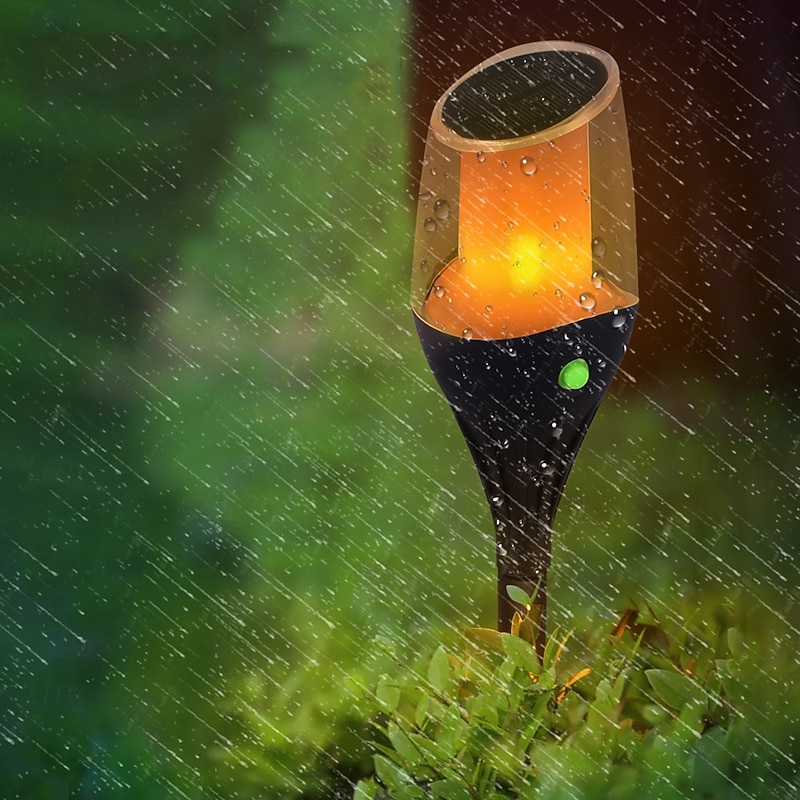 1 Pc Outdoor Waterproof Solar LED Torch Ground Plug Light Lawn Garden Courtyard Path Halloween Christmas Festival Flame Jumping Decorative Light Landscape Light3