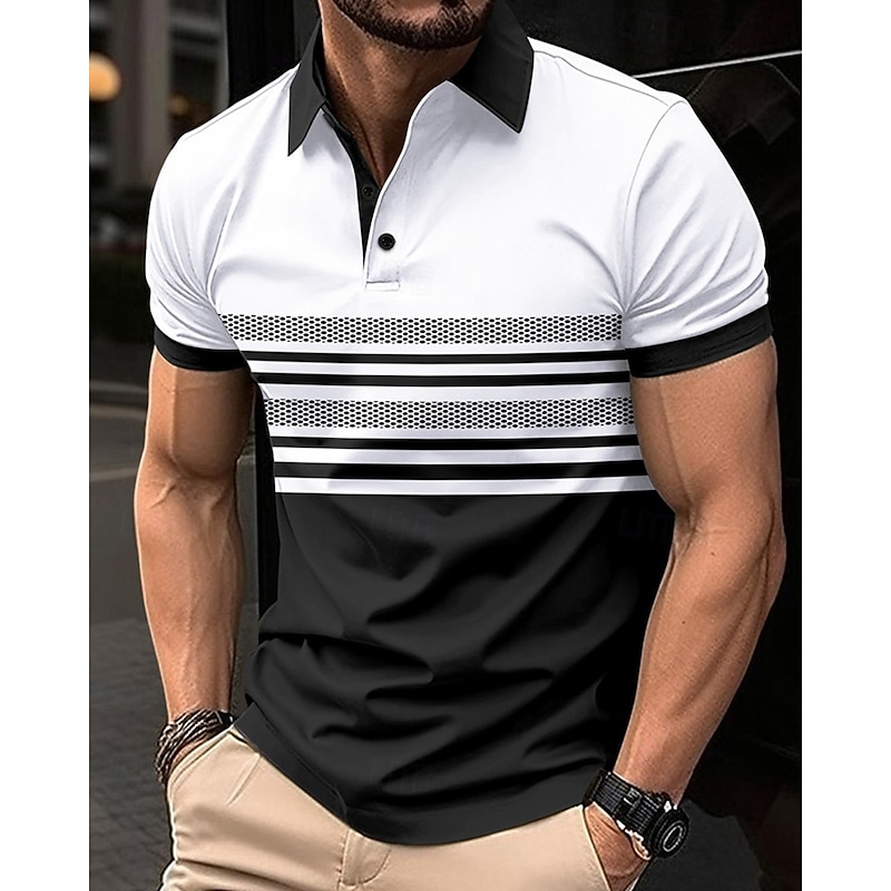 Men's Golf Shirt Golf Polos Shirts Work Casual Lapel Short Sleeve Basic Modern Striped Buttons Summer Regular Fit White Pink Red Royal Blue Green Khaki Golf Shirt2