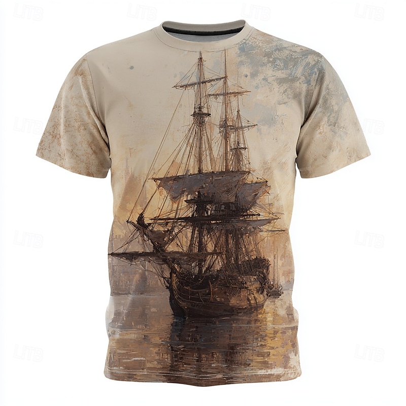 Men's Pirate T Shirt Short Sleeve T shirt 3D Print Crew Neck Shirt Fashion Daily Designer Street Casual Daily Dark Brown Light Brown Brown Summer Spring Clothing Apparel S M L XL XXL XXXL2