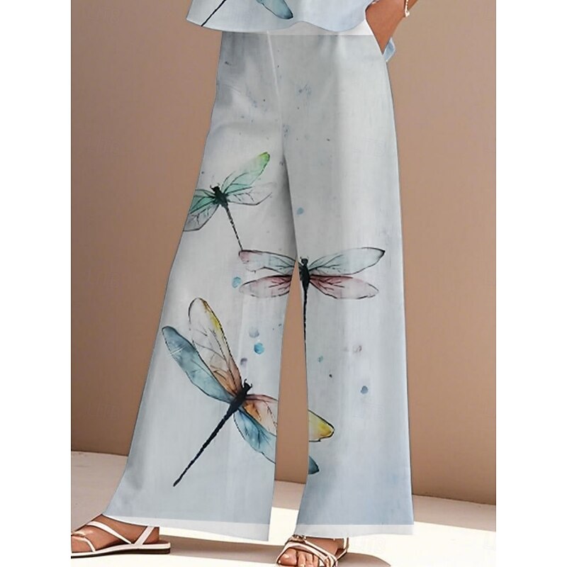 Women's Elegant Fashion Streetwear Two Piece Sets Blouse Vest Pants Trousers Sleeveless Crew Neck Outdoor Work Casual Animal Print Vacation Daily Holiday Blue Summer Regular Fit3