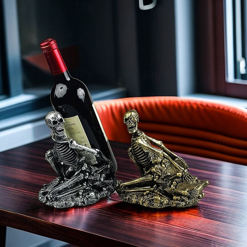Halloween Skull Wine Bottle Holder  Unique Skull Head Wine Rack Spooky Home Decor, Creative Skeleton Bottle Stand for Halloween Party, Bar, and Kitchen Display2