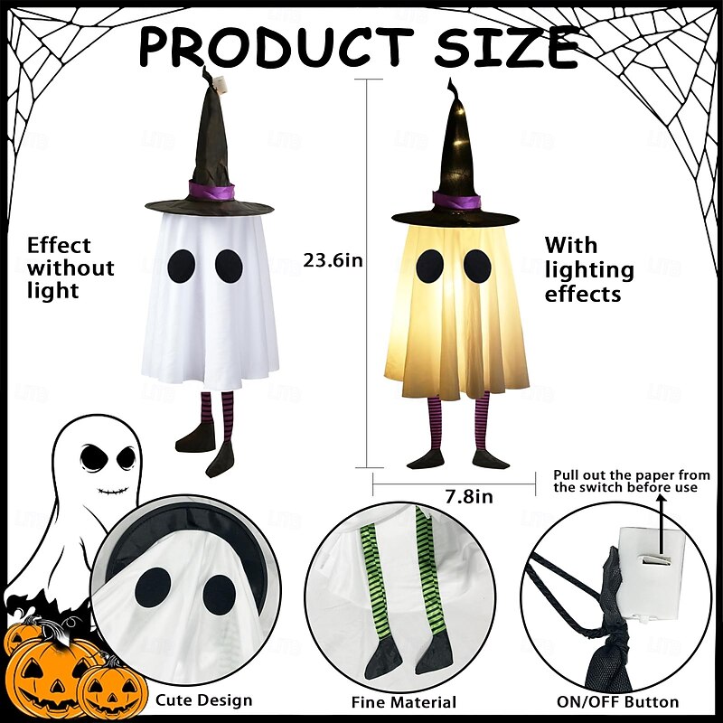 3 Pcs 60cm Halloween Outdoor Lights Hanging Luminous Witch Hat Long Legs Outdoor Indoor Halloween Party Party Hanging Tree Roof Wall Festive Atmosphere Decorative Light Three Button Batteries3