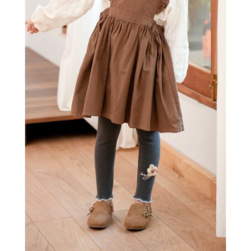 Kids Girls' Leggings Solid Color Streetwear School 4-12 Years Fall Black Pink Dark Gray4