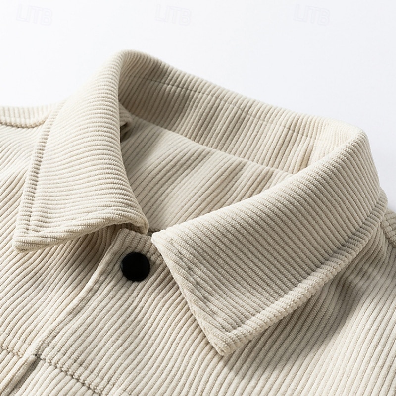 Men's Shirt Jacket Corduroy Jacket Casual Daily Breathable Pocket Classic Spring &  Fall Plain Classic Casual Lapel Regular Black White Khaki Army Green Jacket4