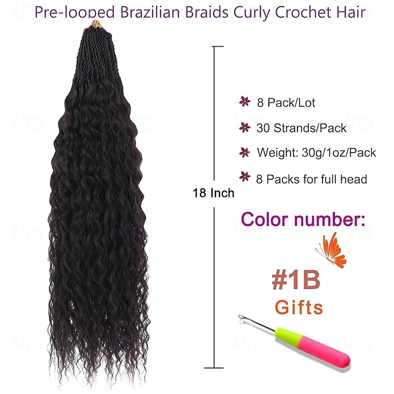 Pre looped Micro Brazilian Braids Curly Crochet Hair 18 inch Water Wave Crochet Hair Afro Kinky Curly Crochet Hair Extensions Deep Wave Synthetic Crochet Hair For Women2