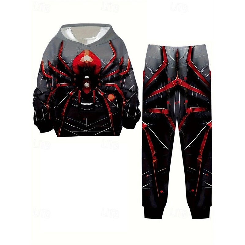 Boys' 3D Spider Hoodie & Sweatpants Set Sports Suit Tracksuits Long Sleeve Spring Fall Daily Basic Casual Kids 4-12 Years Hooded Outdoor Vacation Sports Tailored Fit2