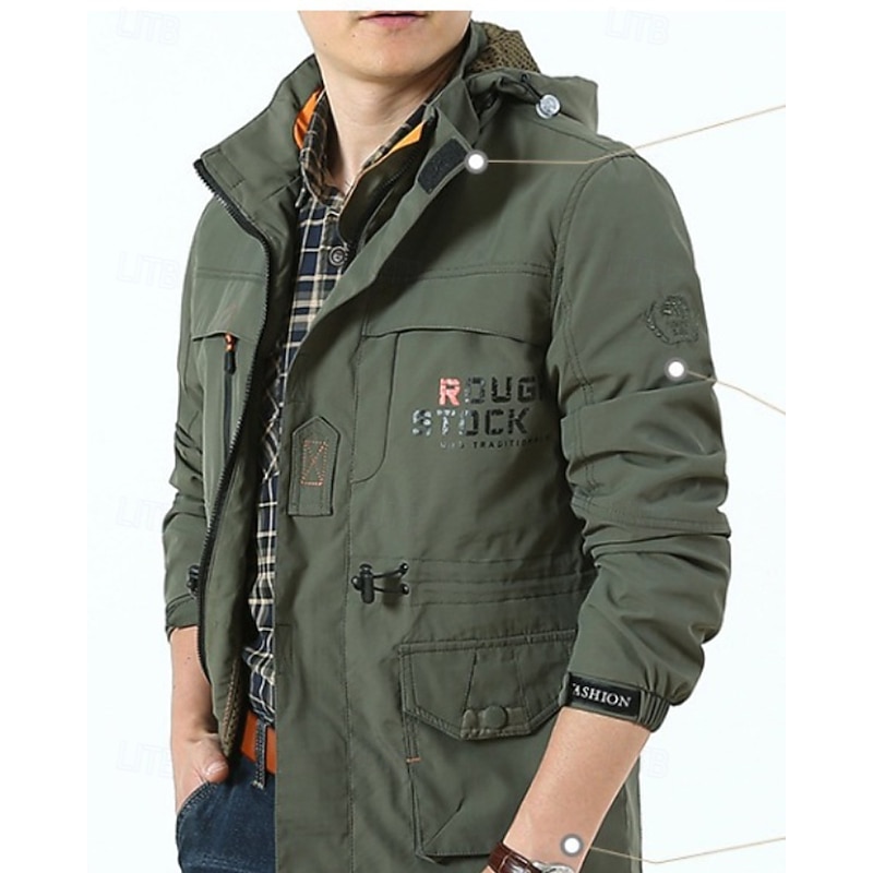 Men's Outdoor Jacket Hiking Jacket Outdoor Windproof Quick Dry Lightweight Hiking Outfits Hiking Clothes Winter Autumn / Fall Jacket Camping / Hiking / Caving Running Letter & Number Black Army Green2