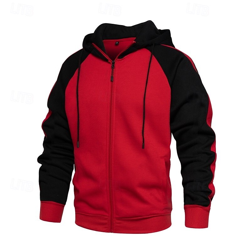 Men's Hoodie Full Zip Hoodie Army Green Red Navy Blue Light Grey Dark Gray Hooded Color Block Zip Up Color Block Front Pocket Sports & Outdoor Casual Daily Streetwear Cool Sportswear Fall & Winter3