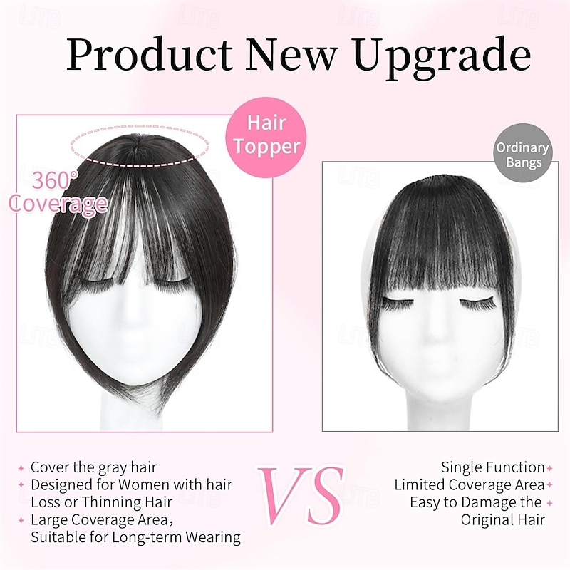 Hair Topper Clip in Bangs 360 3D Cover Hair Toppers for Women with Thinning Hairs Upgrade Topper with Bang Clip 10 Inch Straight Hairs Pieces for Women3