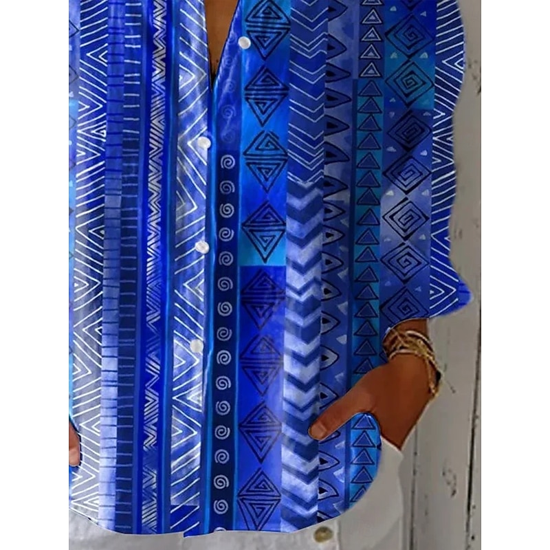 Women's Shirt Button Down Tunic Shirt Collar Long Sleeve Graphic Geometric Paisley Vintage Tropical Daily V Neck Regular Tops Work Daily Holiday s Print Royal Blue Spring Fall3