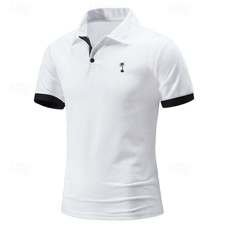 Men's Cotton Polo Shirt Golf Shirt Casual Sports Lapel Ribbed Polo Collar Short Sleeve Fashion Basic Plain Classic Summer Spring Slim Fit Black White Yellow Red Cotton Polo Shirt2