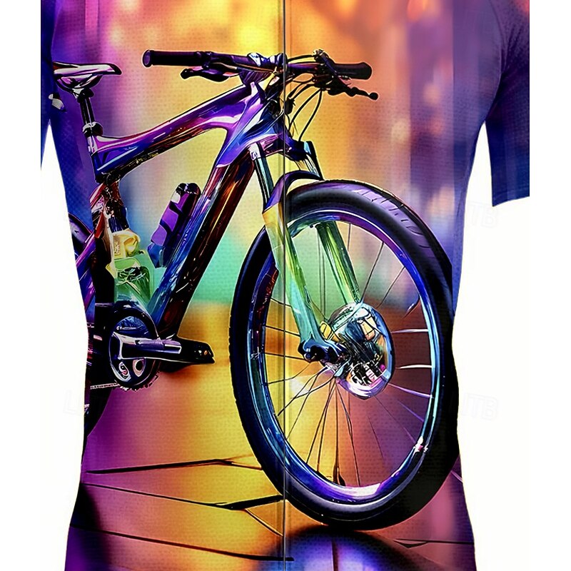 Men's Cycling Jersey Graphic Geometric Short Sleeve Bike Jersey Top with 3 Rear Pockets UV Resistant Quick Dry Front Zipper Reflective Strips Sports Purple Clothing Apparel3