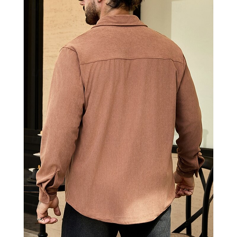 Men's Lightweight Jacket Corduroy Jacket Casual Jacket Vacation Daily Wearproof Pocket Spring Fall Plain Fashion Classic Lapel Regular Black Navy Blue Camel Brown Khaki Jacket3