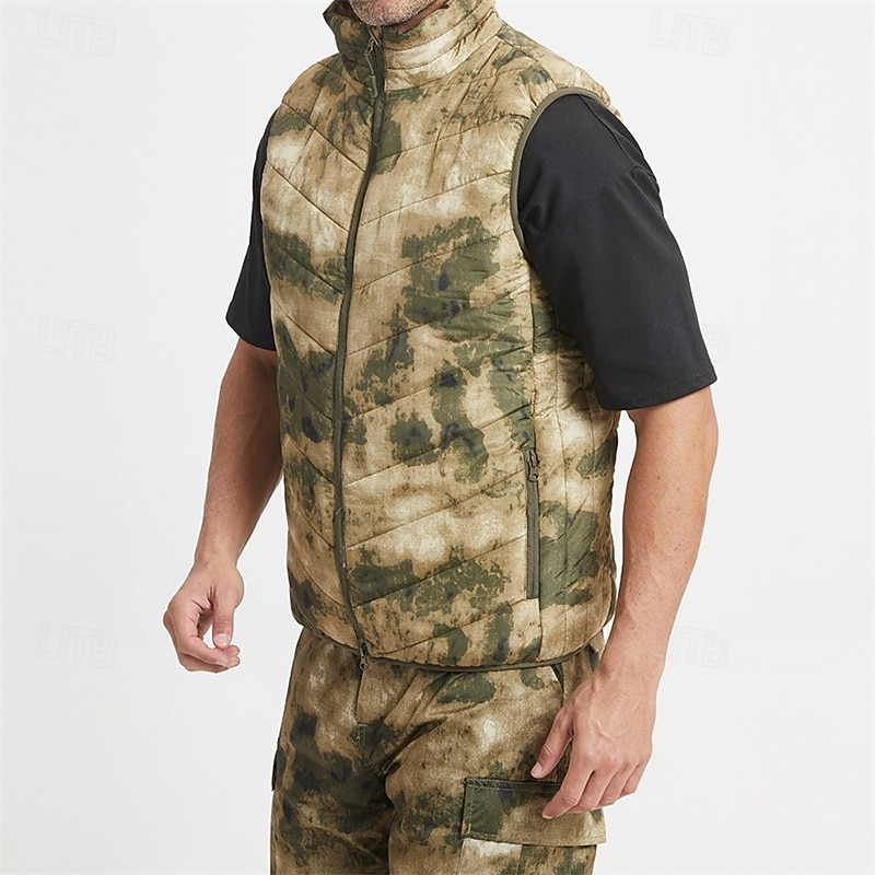 Men's Hiking Vest Quilted Puffer Vest Sleeveless Vest Outdoor Thermal Warm Lightweight Breathable Winter Zipper Polyester Camo Yellow Green+Yellow Hunting Fishing Climbing2