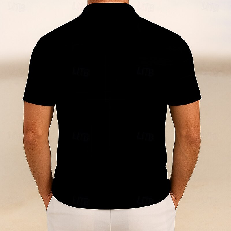 Men's Geometic Line Polo Short Sleeve Turndown Casual Daily Sports & Outdoor Athleisure Buttons Summer Black2