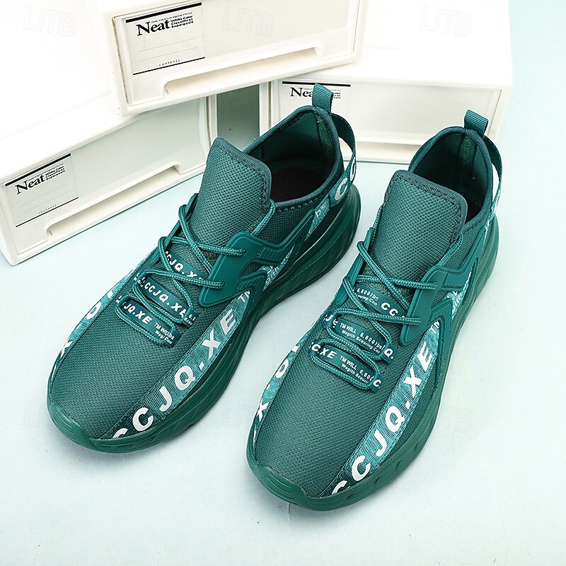 Men's Green Sports Sneakers with Bold Lettering Design - Comfortable, Lightweight, Ideal for Running, Gym and Active Lifestyles4