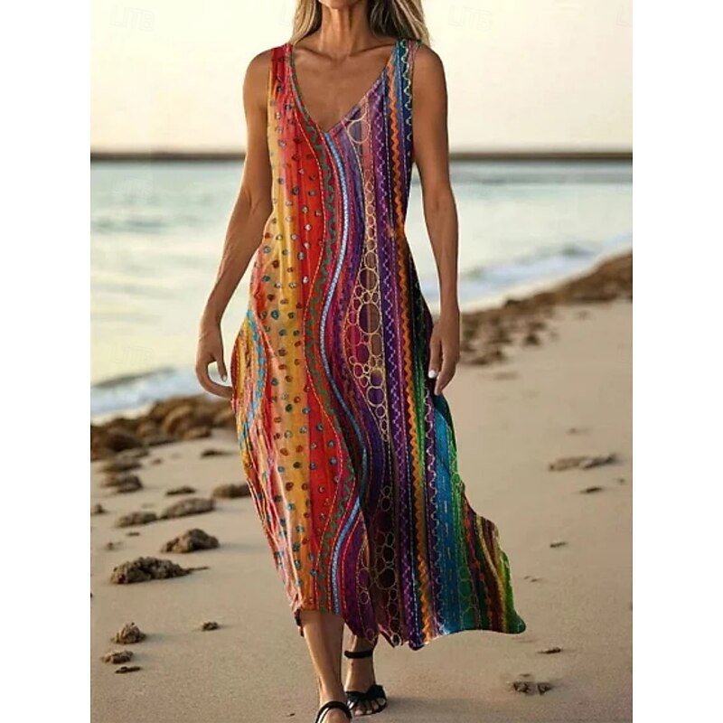 Women's Long Dress Maxi Dress Casual Dress Tank Dress Summer Dress Fashion Daily Holiday Beach Regular Fit Floral Sleeveless V Neck Light Green Pink Red Blue Summer4