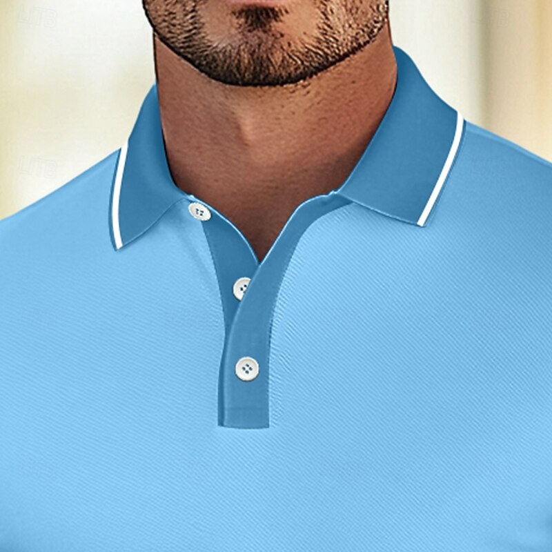 Men's Plain Golf Shirt Short Sleeve Polo Shirts Lapel Casual Business Holiday Summer White Red Blue2