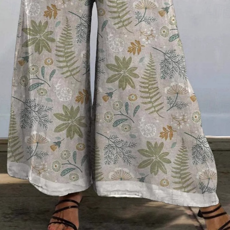 Women's Culottes Wide Leg Slacks Swing Vacation Vintage Ethnic Style Full Length Mid Waist Floral Graphic Micro-elastic Outdoor Vacation Home Multicolor Summer Spring Fall Loose Fit3