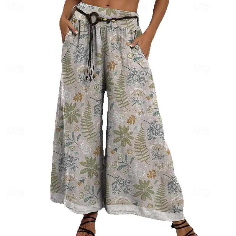 Women's Culottes Wide Leg Slacks Swing Vacation Vintage Ethnic Style Full Length Mid Waist Floral Graphic Micro-elastic Outdoor Vacation Home Multicolor Summer Spring Fall Loose Fit2