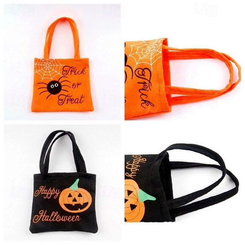 Halloween Trick or Treat Bags for Kids, Non-Woven Tote Candy Bags with Handles, Reusable Gift Bag for Halloween Party Favors and Props2