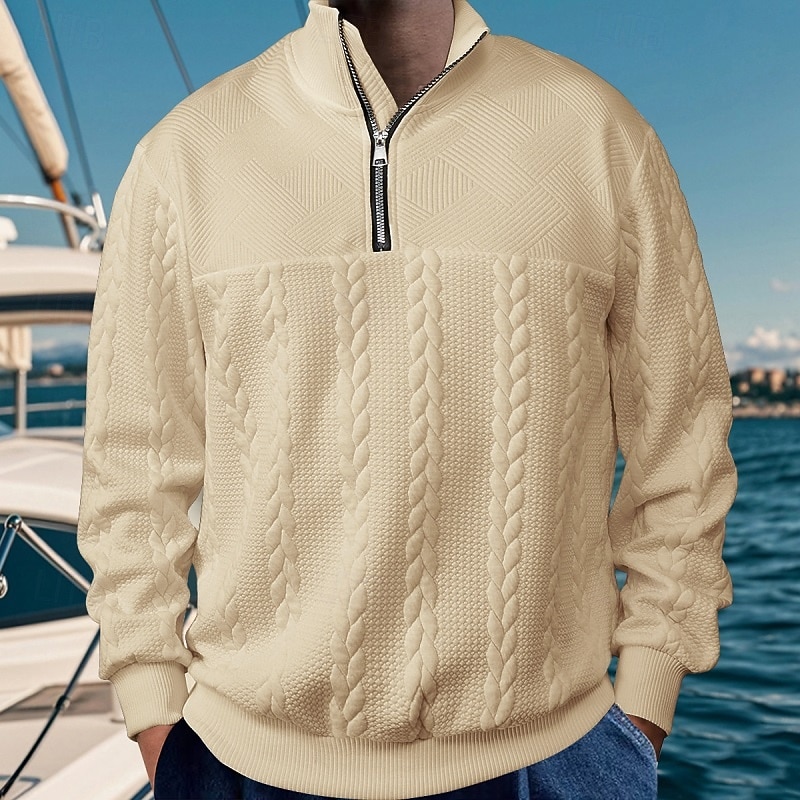 Men's Zip Sweatshirt Black White Navy Blue Khaki Light Grey Standing Collar Plain Quarter Zip Casual Daily Holiday Streetwear Cool Casual Fall & Winter Clothing Apparel Hoodies Sweatshirts  Long