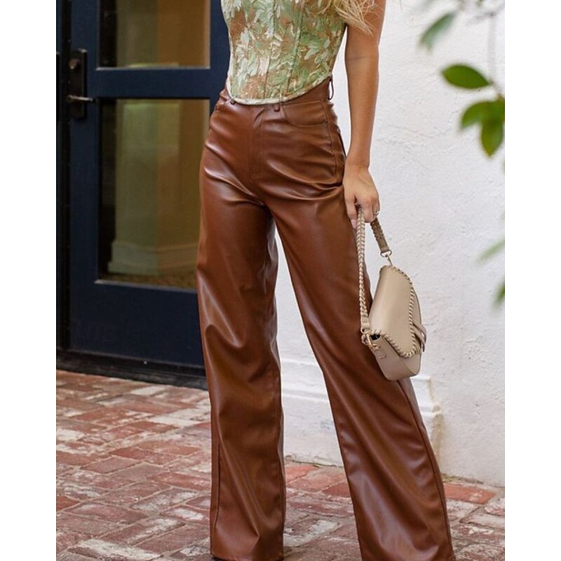 Women's Slacks Straight Streetwear Casual Full Length Natural Plain Pocket Comfy Outdoor Comfortable Vacation Streetwear Black Brown Fall Regular Fit4