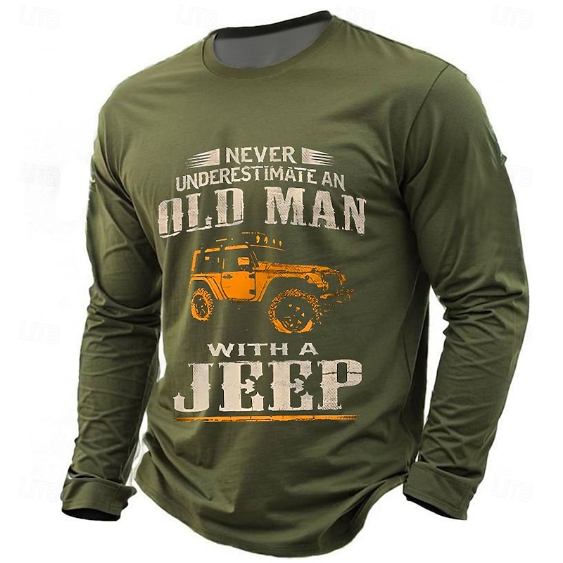 Men's Long Sleeve Graphic T-Shirt: 'Never Underestimate an Old Man with a Jeep' - Off-Road & Adventure Lifestyle Tee4