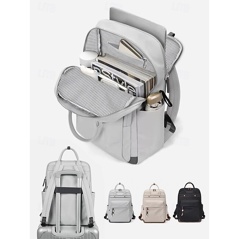 Women's Water-Repellent Backpack with Large Capacity, Double Layer Design and Luggage Trolley Sleeve, Stylish and Practical for Travel, Work, and School