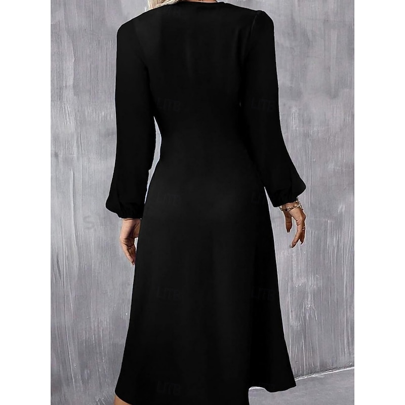 Women's Mini Dress A Line Dress Semi Formal Office Regular Fit Plaid Plain Long Sleeve Crew Neck Black Wine Red Summer Fall4