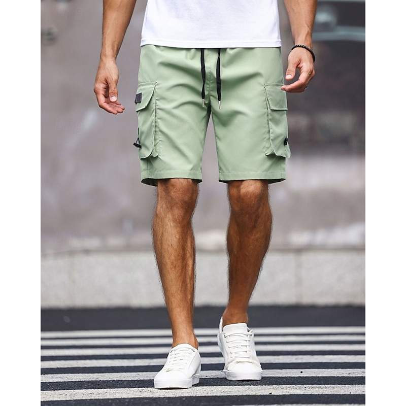 Men's Cargo Shorts Shorts Summer Shorts Drawstring Elastic Waist Multi Pocket Plain Comfort Wearable Knee Length Outdoor Sport Daily Fashion Casual Black Green